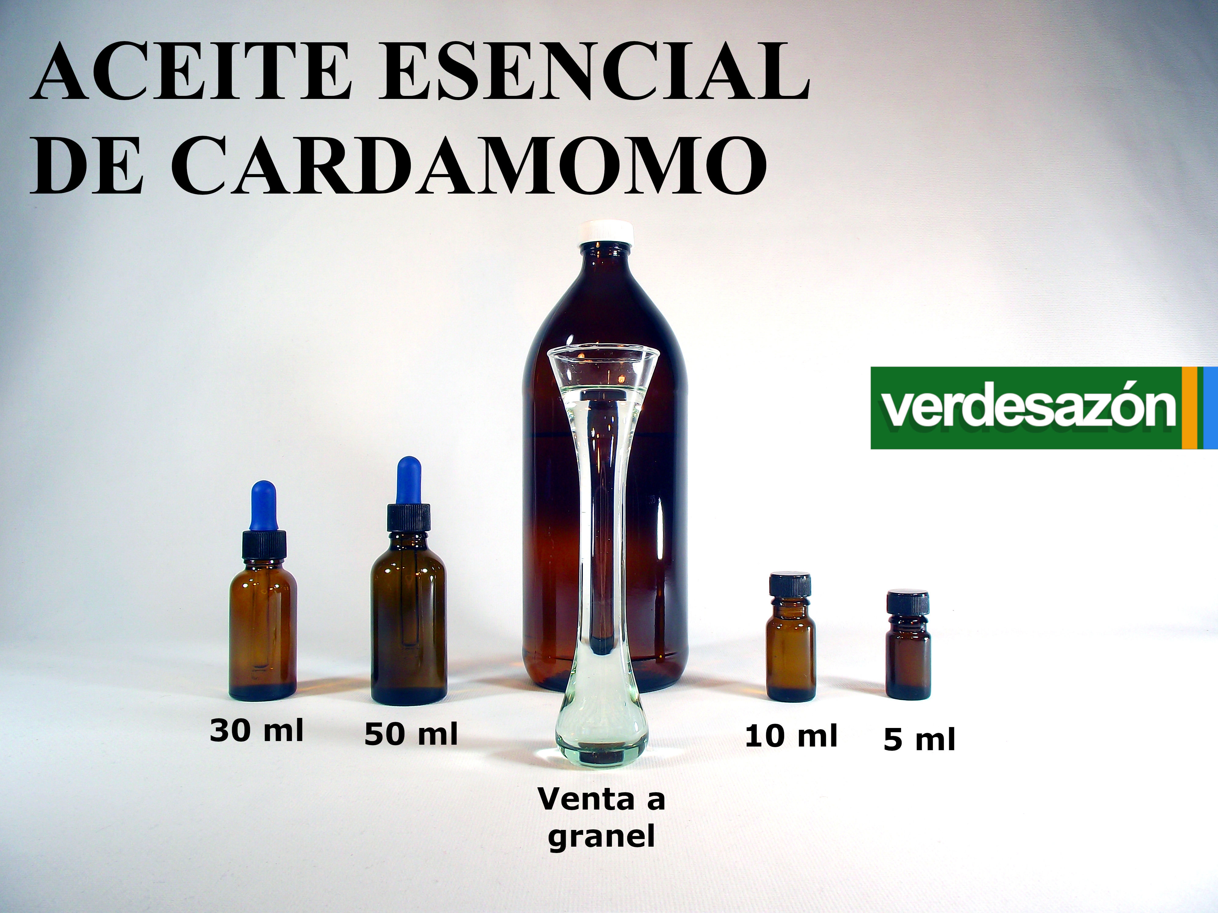 Presentación del aceite esencial de cardamomo Verdesazón